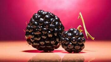 Foto von Brombeere Obst Hälfte gegen ein bunt abstrakt Hintergrund. generativ ai