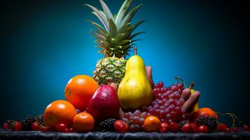 Foto von buddhas Hand Obst Hälfte gegen ein bunt abstrakt Hintergrund. generativ ai