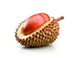 Foto von rot Durian isoliert auf Weiß Hintergrund. generativ ai