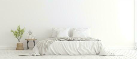 Weiß Bett im das Schlafzimmer gekleidet im Weiß foto