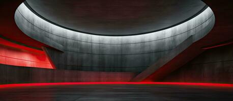 architektonisch Hintergrund mit ein glatt leeren und dunkel Innere mit rot Glas foto