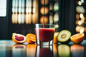 ein Glas von Saft mit Orangen und Grapefruit. KI-generiert foto