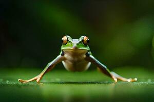 ein Frosch ist Stehen auf das Boden mit es ist Beine Ausbreitung. KI-generiert foto