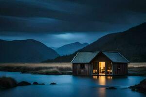 das Haus im das Wasser. KI-generiert foto