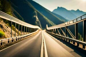 ein Brücke mit ein Berg im das Hintergrund. KI-generiert foto