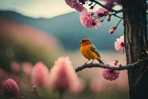 Foto Hintergrund Vogel, das Blumen, das Blumen, das Blumen, das Blumen, das Blumen,. KI-generiert