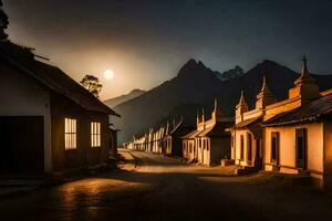 ein Straße im das Berge beim Sonnenuntergang. KI-generiert foto