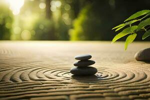 Zen Garten mit Steine und ein Baum. KI-generiert foto