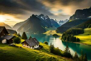 das Haus im das Berge. KI-generiert foto