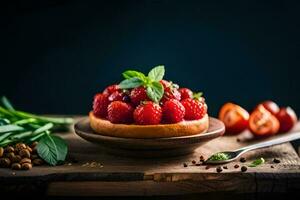 frisch Erdbeeren auf ein Teller mit ein Löffel. KI-generiert foto