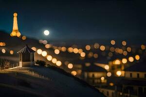 Foto Hintergrund das Mond, Nacht, das Stadt, das Eiffel Turm, das Stadt,. KI-generiert