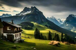 das Haus im das Berge. KI-generiert foto