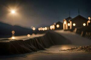 ein lange Exposition Foto von ein Strand beim Nacht. KI-generiert