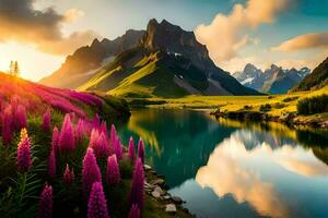 das schön Landschaft von das Alpen, Frankreich. KI-generiert foto