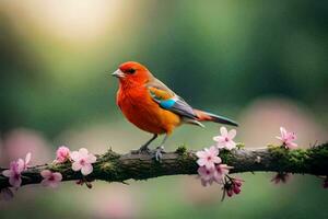 Foto Hintergrund Vogel, das Himmel, Blumen, Frühling, das Vogel, das Vogel, das Vogel. KI-generiert