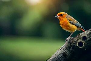 ein klein Orange Vogel ist Sitzung auf ein Ast. KI-generiert foto