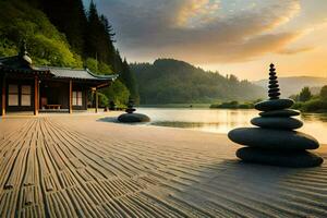 ein Zen Garten im das Berge. KI-generiert foto