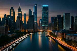 das Chicago Horizont beim Dämmerung. KI-generiert foto