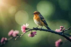 Foto Hintergrund das Sonne, Vogel, Frühling, Blumen, das Sonne, Vogel, Frühling, Blumen. KI-generiert