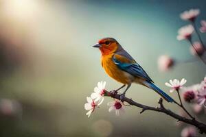 Foto Hintergrund das Himmel, Vogel, Blumen, Frühling, das Sonne, Vogel, Frühling, Die. KI-generiert