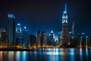 das Stadt Horizont beim Nacht im Dubai. KI-generiert foto