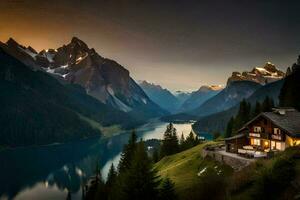 das Haus im das Berge. KI-generiert foto