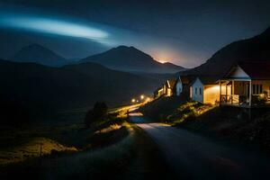 ein Straße führen zu ein Haus im das Berge. KI-generiert foto