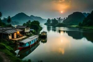 Boote auf das Fluss im Vietnam. KI-generiert foto