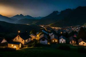 Foto Hintergrund das Himmel, Berge, Nacht, das Dorf, das Berge, das Dorf, Die. KI-generiert