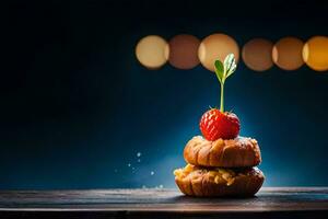 ein Erdbeere auf oben von ein Kuchen. KI-generiert foto