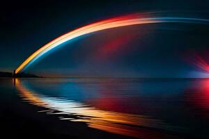 ein Regenbogen ist reflektiert im das Wasser beim Nacht. KI-generiert foto