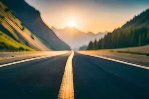 ein Straße mit das Sonne Rahmen hinter Es. KI-generiert foto