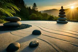 ein Zen Garten mit Steine und Felsen. KI-generiert foto