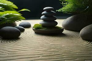 ein Zen Garten mit Steine und Pflanzen. KI-generiert foto