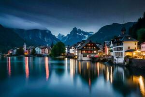 das Stadt, Dorf von hallstatt, Österreich. KI-generiert foto