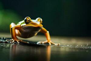 ein Frosch mit ein groß Kopf und ein klein Körper. KI-generiert foto