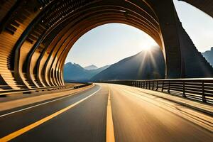 ein Tunnel mit ein Auto Fahren durch Es. KI-generiert foto