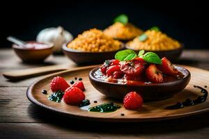 das Essen ist serviert im ein Schüssel mit ein Löffel. KI-generiert foto