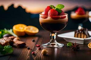 ein Dessert mit Erdbeeren und Schokolade. KI-generiert foto