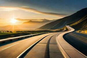 ein Autobahn mit das Sonne Rahmen hinter Es. KI-generiert foto