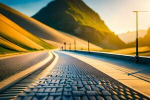 ein Straße mit ein Berg im das Hintergrund. KI-generiert foto