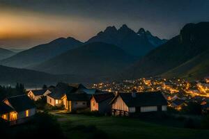 ein Dorf im das Berge beim Dämmerung. KI-generiert foto