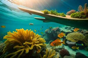 ein Koralle Riff mit Fisch und Pflanzen. KI-generiert foto
