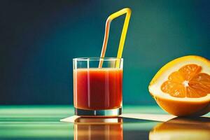 Orange Saft im ein Glas mit ein Stroh. KI-generiert foto