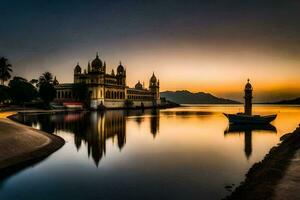 das Sonnenuntergang Über das See im Udaipur, Indien. KI-generiert foto