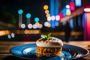 ein Teller mit ein Pasta Gericht auf Es. KI-generiert foto