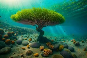 ein unter Wasser Baum mit viele anders Typen von Pflanzen. KI-generiert foto