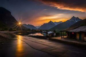 Sonnenuntergang Über das Berge im China. KI-generiert foto