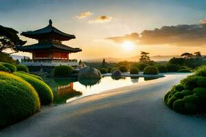 das japanisch Garten beim das Kyoto Schloss. KI-generiert foto