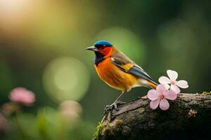 Foto Hintergrund das Himmel, Vogel, Blumen, Frühling, Natur, Vogel, Frühling, Natur,. KI-generiert